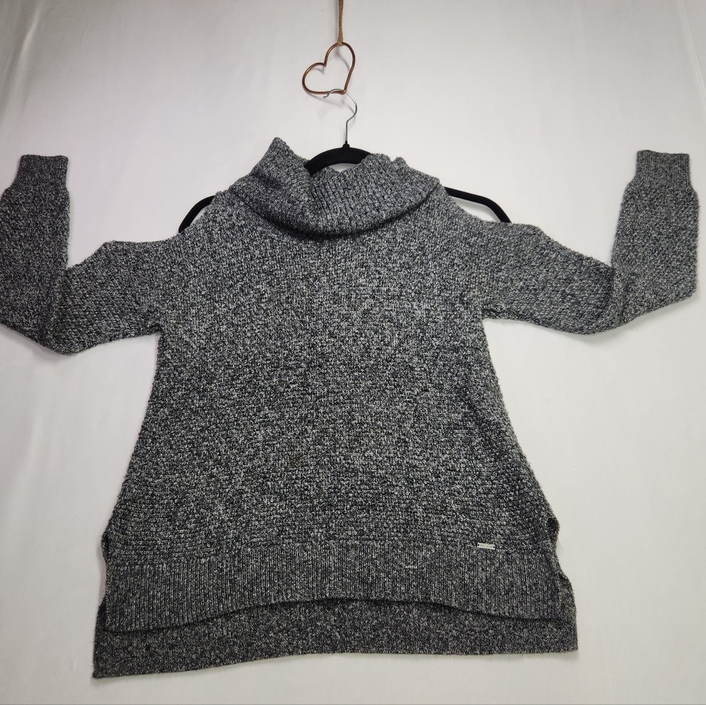 ⭐️Hollister Gray Marled Cold Shoulder Cowl Neck Chunky Knit Sweater Small Y2K
